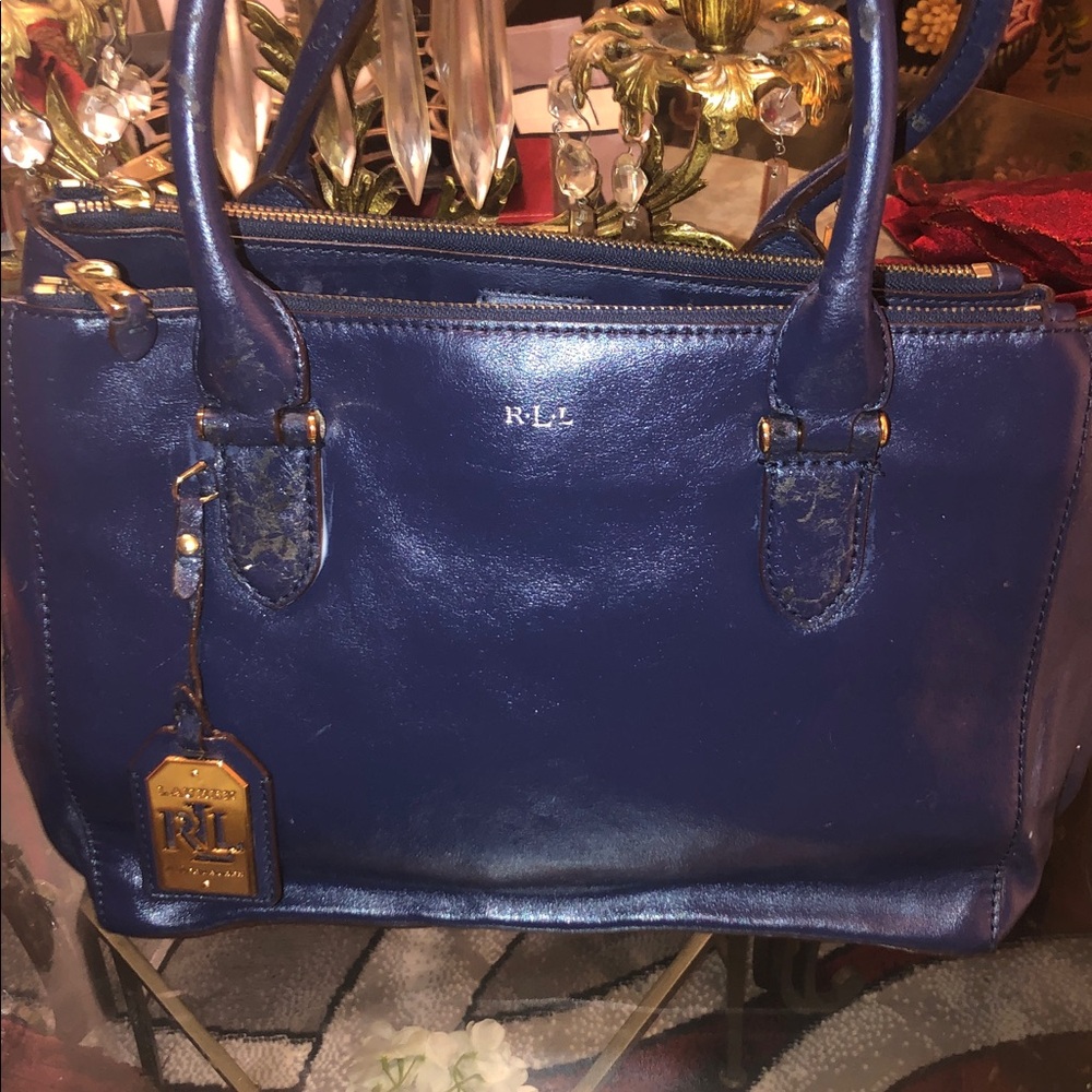 Classic Vintage Ralph Lauren Blue Leather Satchel with Gold-Tone Tag 😍
